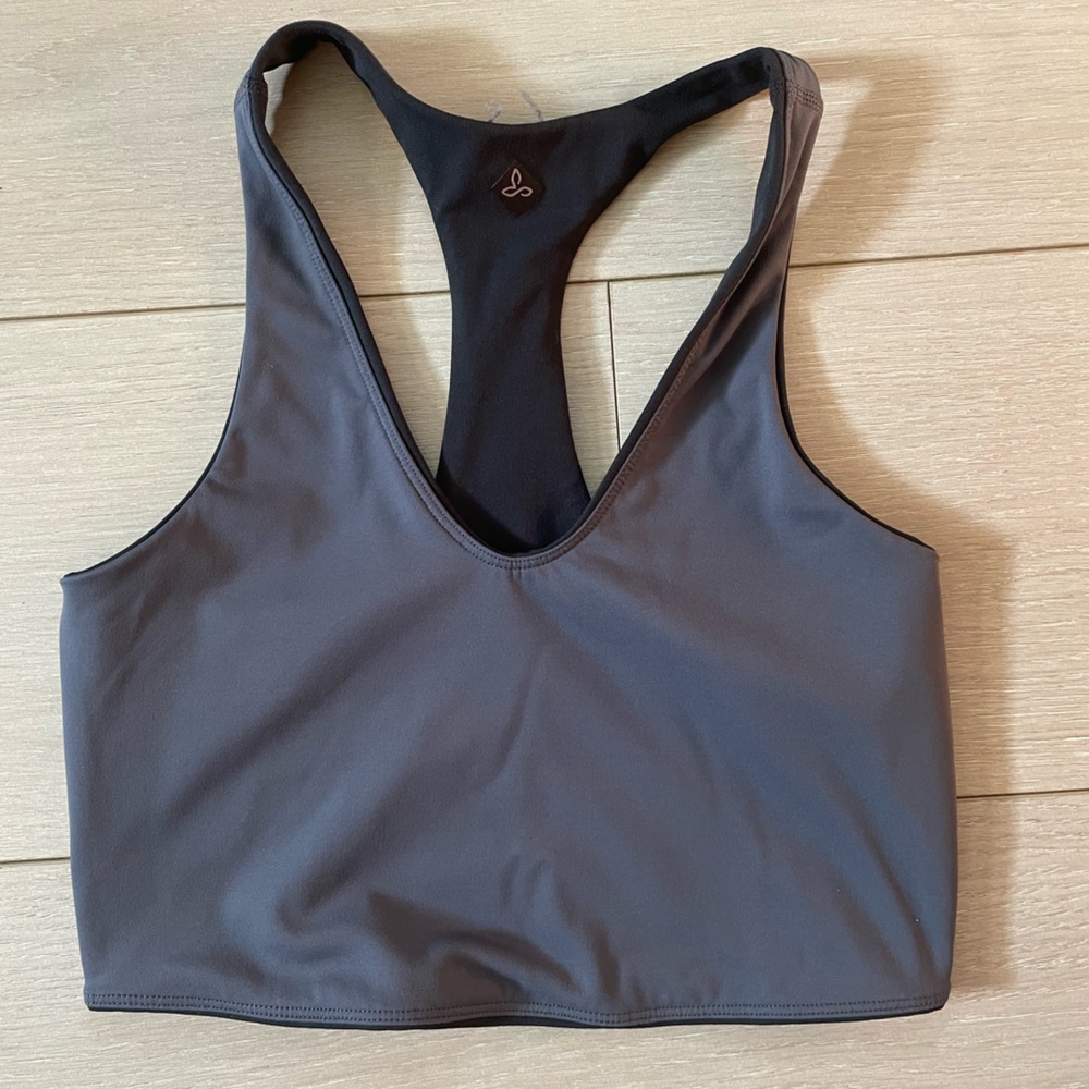 Prana Luxara Reversible Charcoal and Black Racerback Sports Bra - Picture 3 of 6